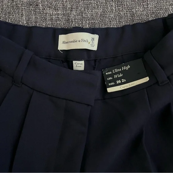 Abercrombie & Fitch Sloane Tailored Pants | Ultra High Rise Wide Leg | Navy 2S - Picture 10 of 13